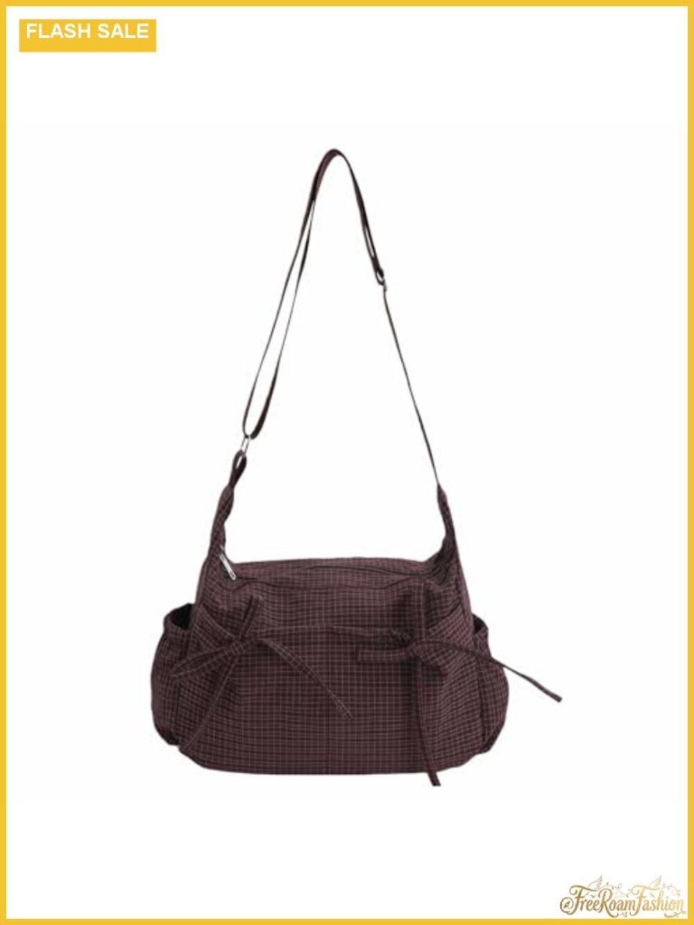 Plaid Nylon Crossbody Bag, Adjustable Strap Slouch Hobo Purse with Pockets